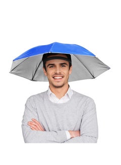 Umbrella Hat 65Cm Sunscreen Windproof Hands Free Head Umbrella Cap Uv Protection Umbrella Hats Head Mounted Umbrella Top Folding Hat Umbrella For Fishing Beach Golf Sunshade Outdoor, Blue
