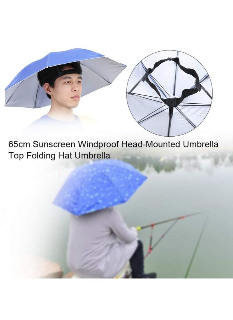 SYOSI - Umbrella Hat 65Cm Sunscreen Windproof Hands Free Head Umbrella Cap Uv Protection Umbrella Hats Head Mounted Umbrella Top Folding Hat Umbrella For Fishing Beach Golf Sunshade Outdoor, Blue - Image 1