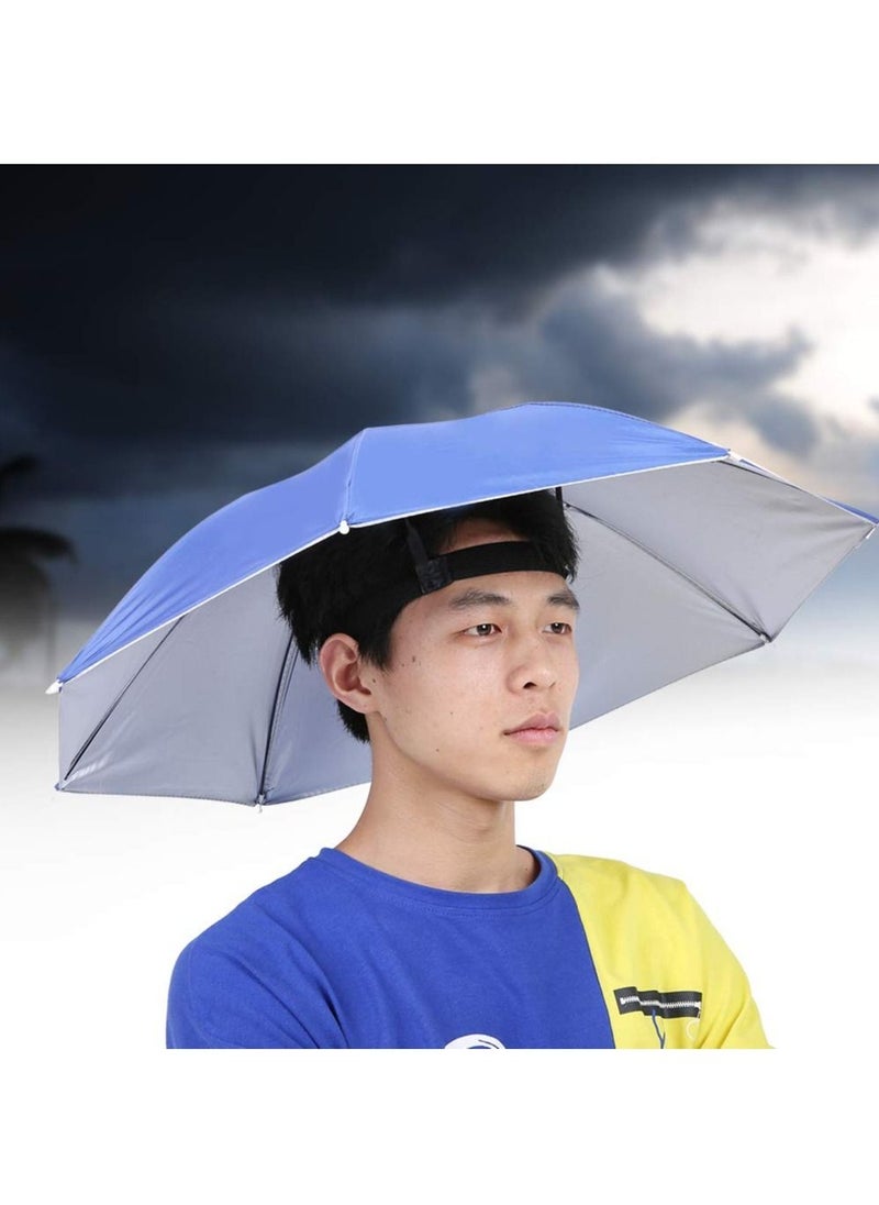SYOSI - Umbrella Hat 65Cm Sunscreen Windproof Hands Free Head Umbrella Cap Uv Protection Umbrella Hats Head Mounted Umbrella Top Folding Hat Umbrella For Fishing Beach Golf Sunshade Outdoor, Blue - Image 1
