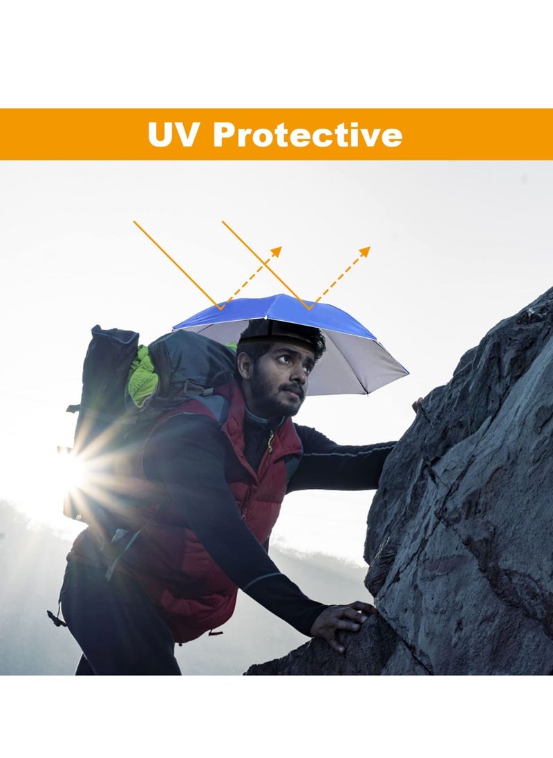 SYOSI - Umbrella Hat 65Cm Sunscreen Windproof Hands Free Head Umbrella Cap Uv Protection Umbrella Hats Head Mounted Umbrella Top Folding Hat Umbrella For Fishing Beach Golf Sunshade Outdoor, Blue - Image 1