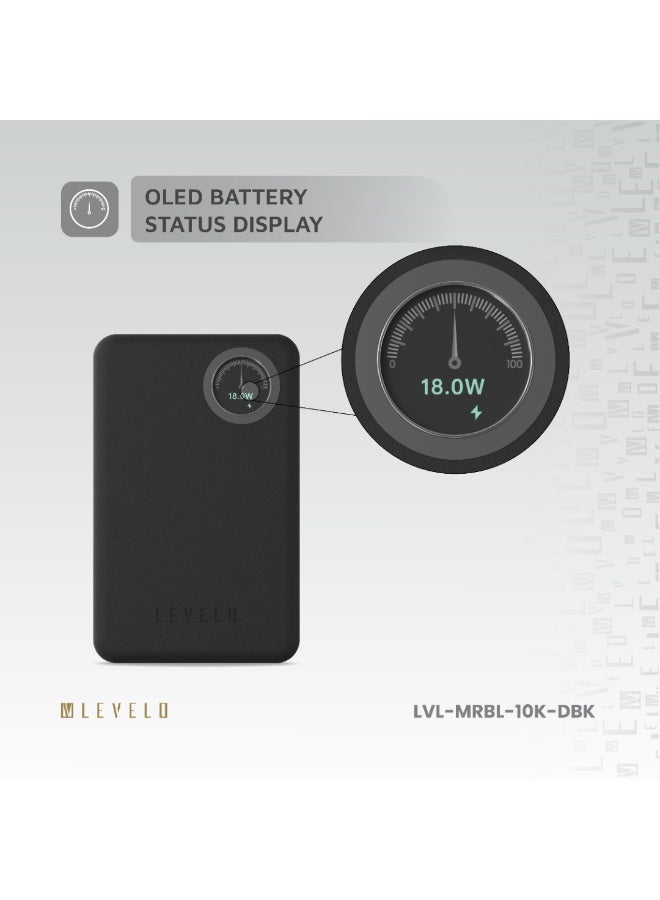 ليفيلو باور بانك ماربيلا ماج سيف جلدي 10000 مللي أمبير/ساعة / شحن لاسلكي سريع / شاشة عرض للبطارية / PD 20 واط / حماية من الحرارة الزائدة / حماية من التيار الزائد - أسود - Image 5