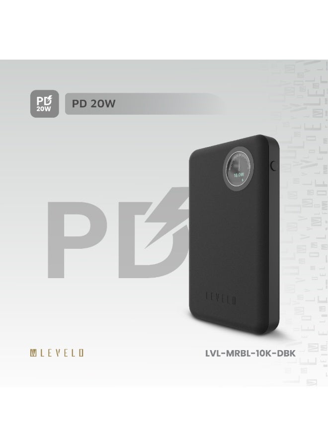 ليفيلو باور بانك ماربيلا ماج سيف جلدي 10000 مللي أمبير/ساعة / شحن لاسلكي سريع / شاشة عرض للبطارية / PD 20 واط / حماية من الحرارة الزائدة / حماية من التيار الزائد - أسود - Image 4