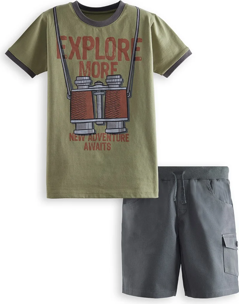 Denokids Explore Boy T-Shirt Gabardine Shorts Set