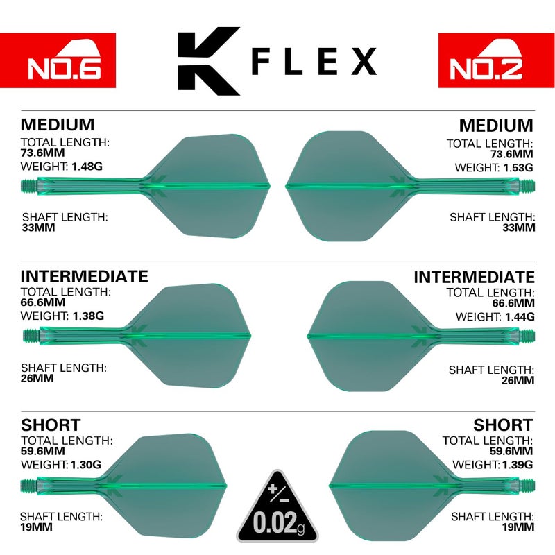 TARGET Darts K Flex Integrated Dart Flights and Shafts, No.2 Green (Short) | Pack of 3 K-Flex – No2, Kflex All in One Moulded Dart Flight & Stem | Professional Dart Accessories - Image 2