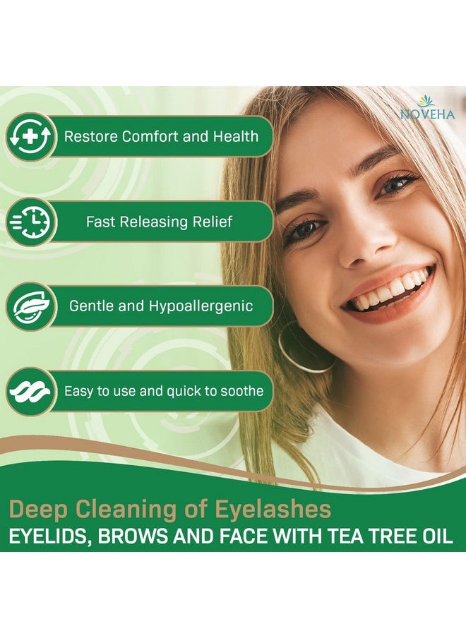NOVEHA - Tea Tree & Coconut Oil Eyelid & Lash Wipes For Demodex Blepharitis & Itchy Eyes Effective Eyelash Wipes With Aloe Vera Natural Makeup Remover & Daily Eye Cleanser 60Pcs (Pack Of 3) - Image 1