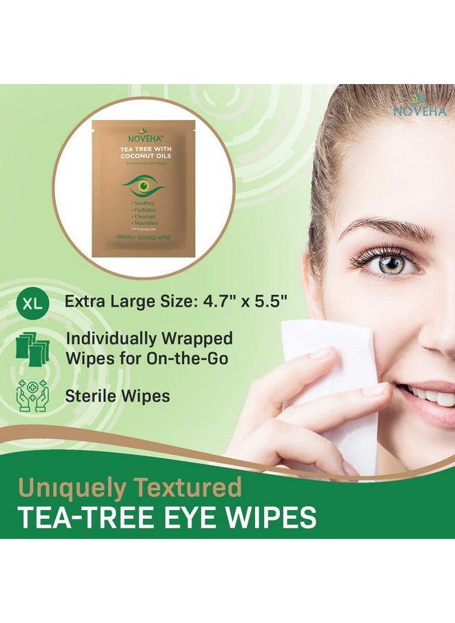 NOVEHA - Tea Tree & Coconut Oil Eyelid & Lash Wipes For Demodex Blepharitis & Itchy Eyes Effective Eyelash Wipes With Aloe Vera Natural Makeup Remover & Daily Eye Cleanser 60Pcs (Pack Of 3) - Image 1