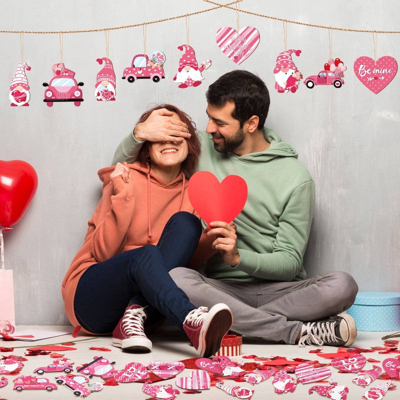 Qunclay 36 Pcs Valentine's Ornaments Valentines Wooden Hanging Gnome Ornaments Pink Romantic Wall Decor Pink Truck Decoration Pickup Truck Decoration for Anniversary - Image 4