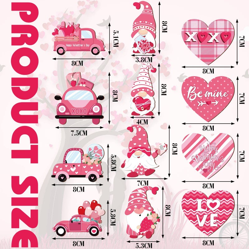 Qunclay 36 Pcs Valentine's Ornaments Valentines Wooden Hanging Gnome Ornaments Pink Romantic Wall Decor Pink Truck Decoration Pickup Truck Decoration for Anniversary - Image 2