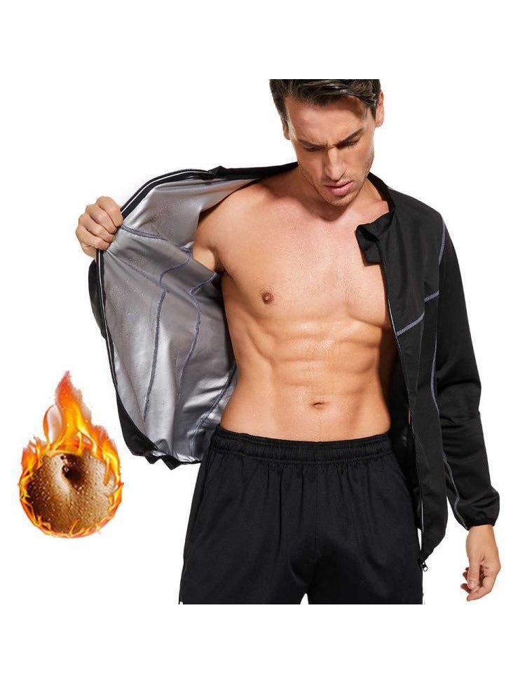 SYOSI Men Sauna Suit Sweat Suits Durable Gym Exercise Workout Jacket Weight Loss Top Man Sweat Top Zipper Slimming Fitness Size L  - Image 1