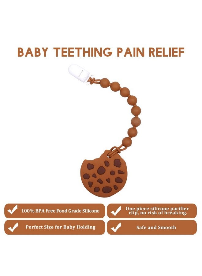 AmazingM Baby Food Grade Silicone Teether Toy with One Piece Design Pacifier Clip Holder,Teething Pain Relief Toys Gift Set for 3 Months+ Boys and Girls,Freezer Safe,BPA Free. (Cookie) - Image 2
