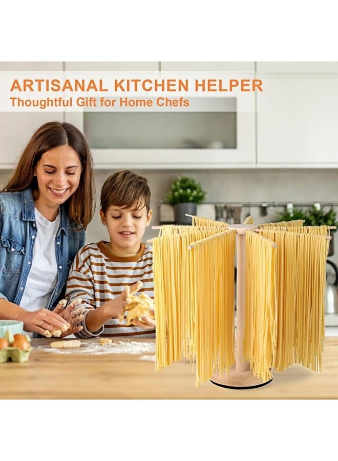 رف تجفيف المعكرونة، رف تجفيف دوار من خشب الصنوبر قابل للطي مزود بـ 9 قضبان لتجفيف المعكرونة والإسباجيتي، يدور بزاوية 360 درجة، للاستخدام في المطبخ المنزلي، هدية الترحيب بالمنزل الجديد - Image 3