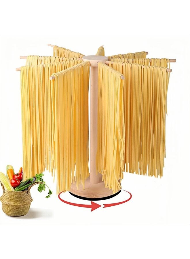 رف تجفيف المعكرونة، رف تجفيف دوار من خشب الصنوبر قابل للطي مزود بـ 9 قضبان لتجفيف المعكرونة والإسباجيتي، يدور بزاوية 360 درجة، للاستخدام في المطبخ المنزلي، هدية الترحيب بالمنزل الجديد - Image 1