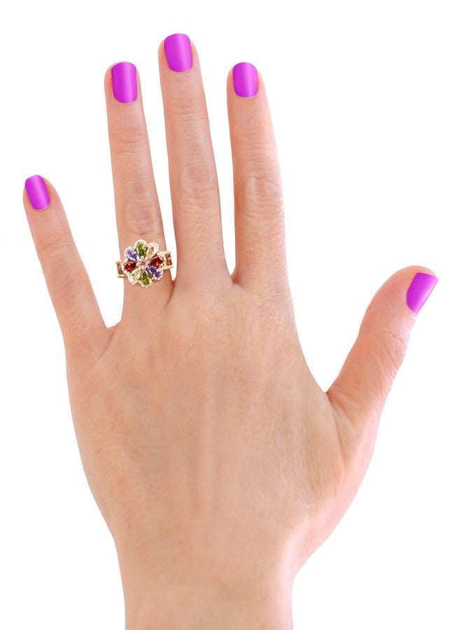 Savlano 14K Gold Plated Cubic Zirconia Multicolor Rainbow Flower Ring for Women (Rose Gold, 7) - Image 4