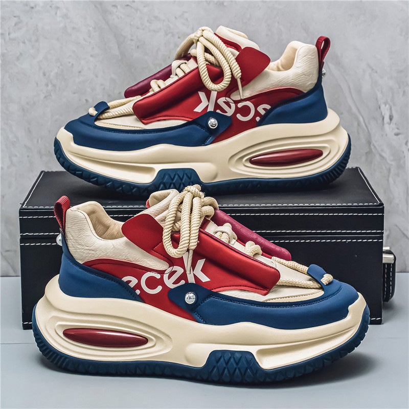 TikTok Same Style Autumn Mens Shoes Fashionable All-match Thick-soled Mens Fashionable Korean Style Internet Celebrity Casual Ins Daddy Fashionable Shoes Khaki - Image 2