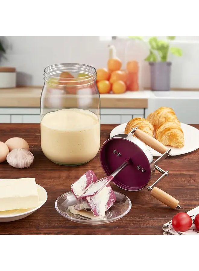 Manual Butter Churner 1000ml Stainless Steel Gear Wooden Handle Kitchen Gadget - Image 4