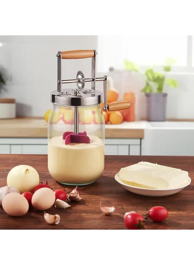 Manual Butter Churner 1000ml Stainless Steel Gear Wooden Handle Kitchen Gadget - Image 5