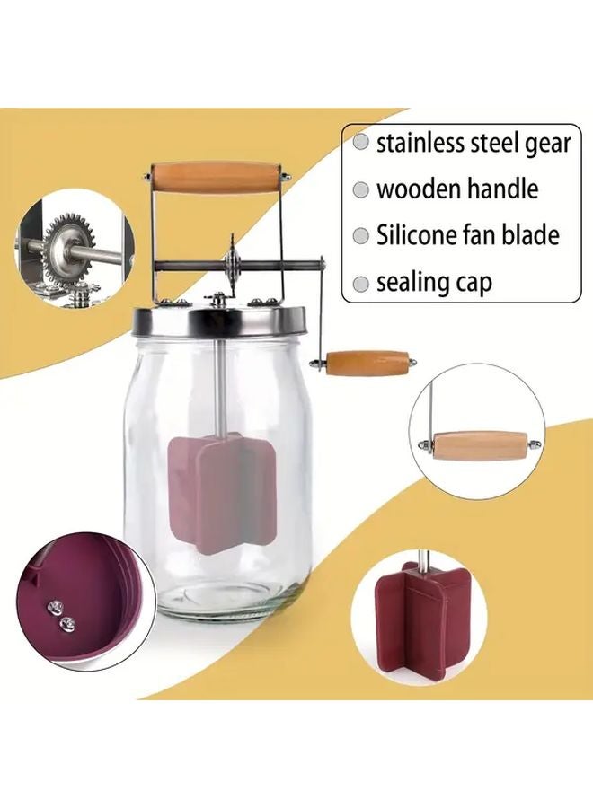 Manual Butter Churner 1000ml Stainless Steel Gear Wooden Handle Kitchen Gadget - Image 2