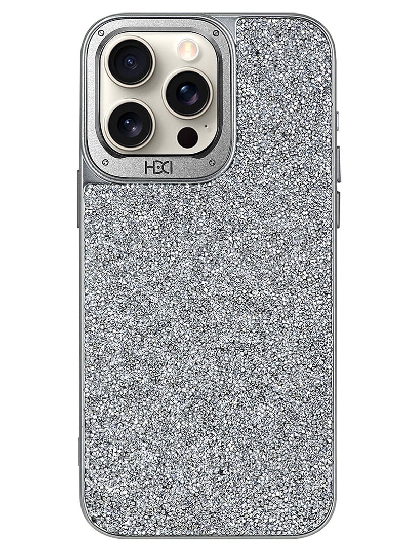 HDD Brand Sparkling Crystal Case Compatible with MagSafe For iPhone 16 Pro (Silver)