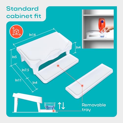 Skywin TidyFriend Detergent Holder Shelf for Laundry Room - Holds 2 Liquid Soap Dispenser, Laundry Soap Station Organizer, Detergent Stand with Drip Catcher Drip Tray Storage Organization (White) - Image 2