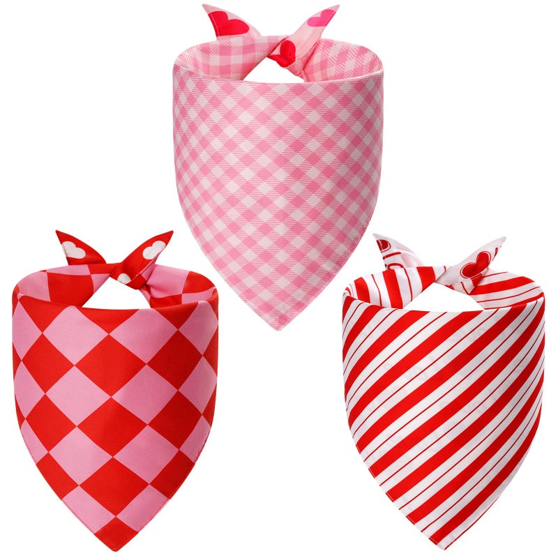 Agroon Valentines Dog Bandanas Small 3PCS, 6 Pattern Sweetheart Scarf for Boy and Girl, Triangle Reversible Love Bibs Breed for Puppy Pets - Image 2