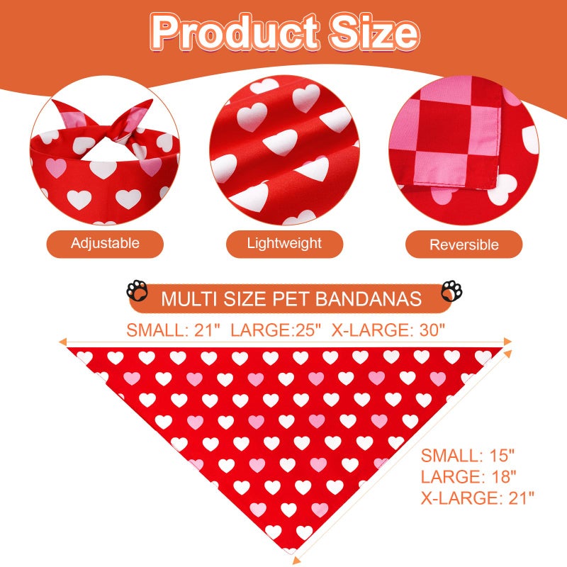 Agroon Valentines Dog Bandanas Small 3PCS, 6 Pattern Sweetheart Scarf for Boy and Girl, Triangle Reversible Love Bibs Breed for Puppy Pets - Image 3