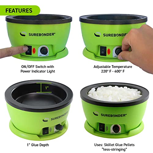Surebonder 803 Electric Hot Glue Skillet, Adjustable Temperature 225-400°F, 5.25-Inch Diameter, 1-Inch Depth, Dip Crafts Directly Into Pot of Hot Glue, Green and Black - Image 4