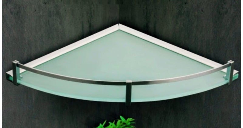 INOCI Neptune Series Chrome Finish 12x12 Glass Corner Shelf, Curved Shape for Bthroom/Bedroom/Kitchen  - Image 2