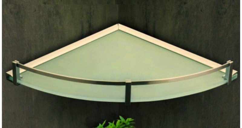 INOCI Neptune Series Chrome Finish 12x12 Glass Corner Shelf, Curved Shape for Bthroom/Bedroom/Kitchen  - Image 4