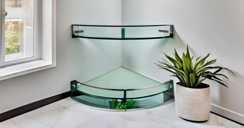 INOCI Neptune Series Chrome Finish 12x12 Glass Corner Shelf, Curved Shape for Bthroom/Bedroom/Kitchen  - Image 3