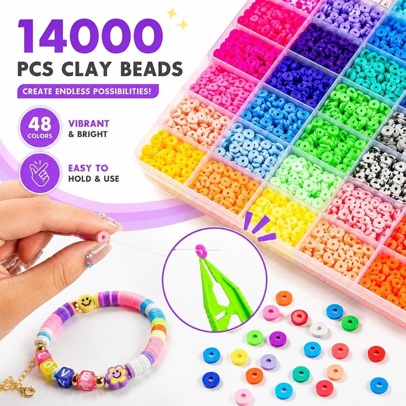 GRAFLO Bracelet Making Kit with 14,000 Pcs for Jewelry making, DIY Bead Set, Polymer Clay beads for Teens Girls Crafts for Girls, DIY Arts and Crafts Gifts Toys for Girls Ages 6-12 - Image 4