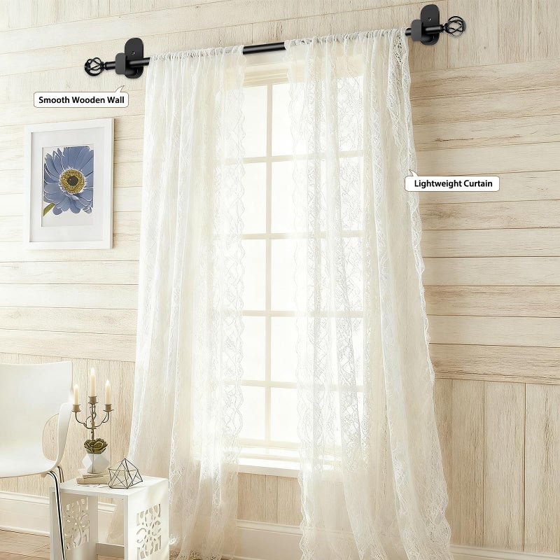 XAROO Curtain Rods No Drilling 48 to 84 Inch, 5/8 Inch Diameter No Drill Drapery Rod Set with Adhesive Brackets and Twiested Cage Finals, Bedroom Apartment Renter Friendly, Black - Image 4