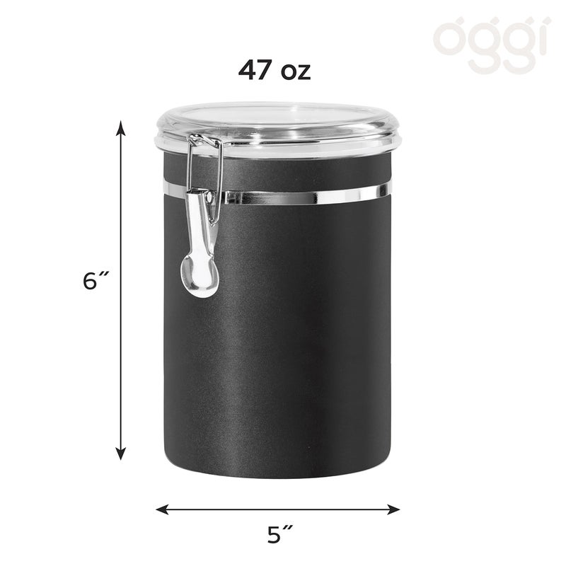 Oggi Stainless Steel Kitchen Canister 47 fl oz  Black - Airtight Clamp Lid  Clear See-Thru Top - Ideal for Kitchen Storage  Food Storage  Pantry Storage. Large Size 5"" x 6"". - Image 5