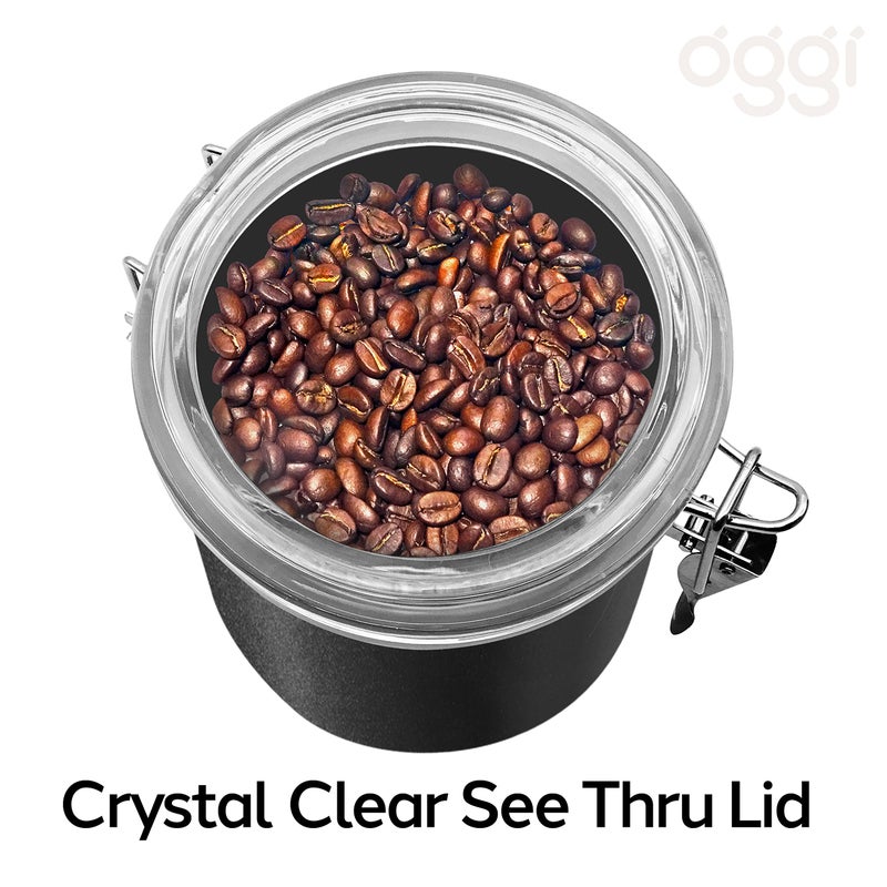 Oggi Stainless Steel Kitchen Canister 47 fl oz  Black - Airtight Clamp Lid  Clear See-Thru Top - Ideal for Kitchen Storage  Food Storage  Pantry Storage. Large Size 5"" x 6"". - Image 4
