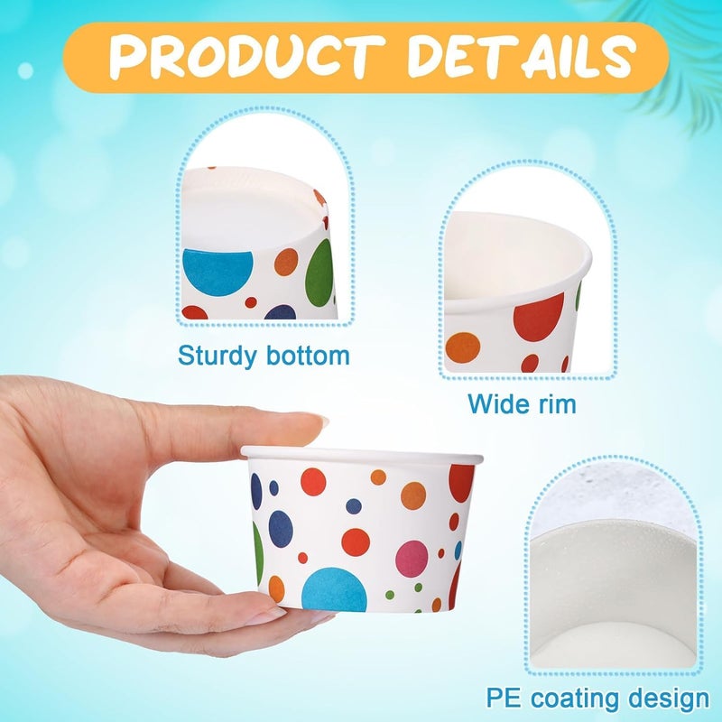 BOAO 5.5 Oz Paper Ice Cream Cups with Spoons Disposable Sundae Dessert Bowls Summer Party Supplies(Dot Style, 100 Pcs) - Image 2
