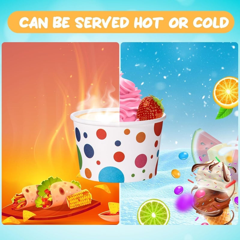 BOAO 5.5 Oz Paper Ice Cream Cups with Spoons Disposable Sundae Dessert Bowls Summer Party Supplies(Dot Style, 100 Pcs) - Image 4