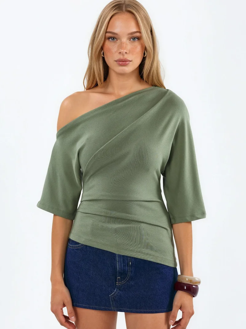 بوسيم BUSEM Women’s boat neck short-sleeve knit blouse