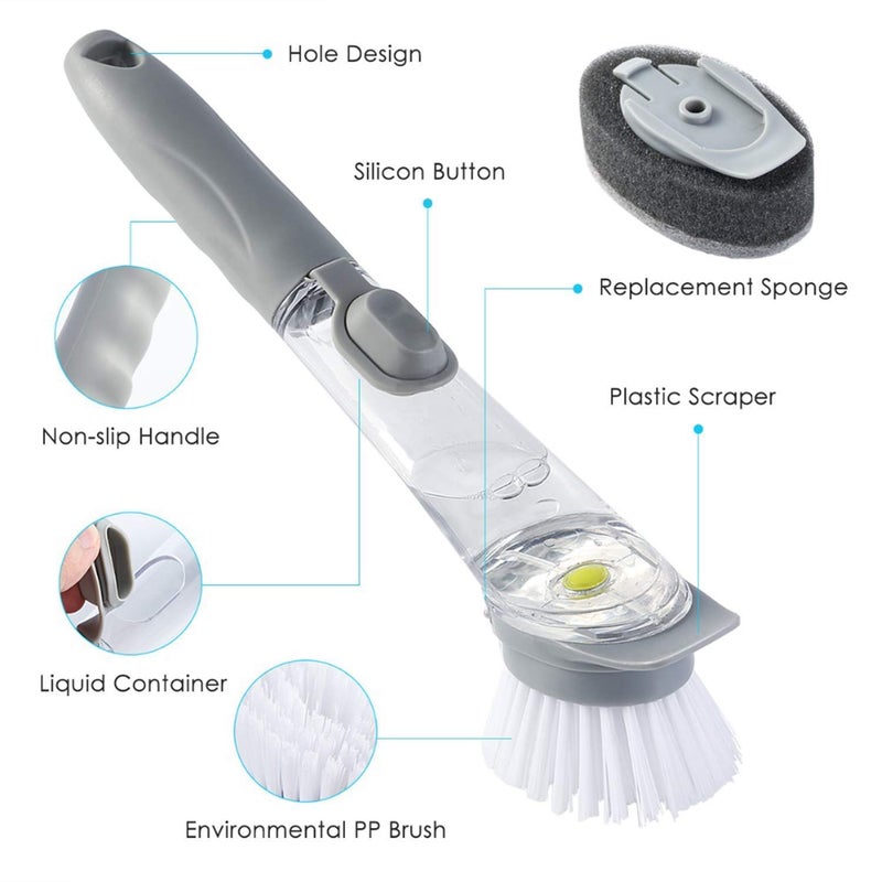 KERFORA Long Handle Kitchen Sponge with White Wok Brush Decontamination Scrubber Dish Washing Brush with Refill Dish Wand Cleaning Brush Set - Image 2