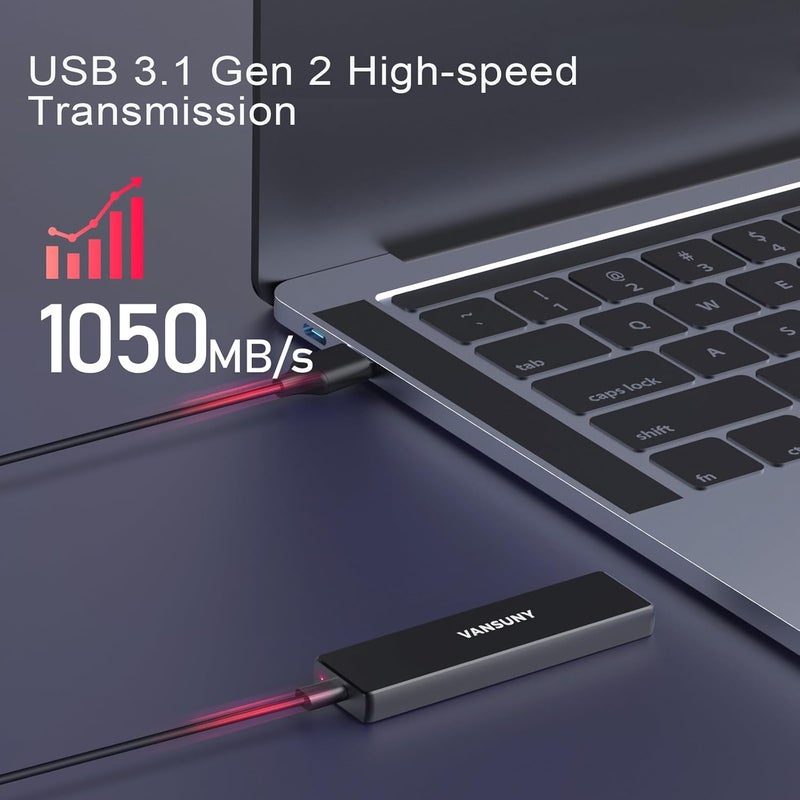 قرص صلب خارجي Vansuny سعة 1 تيرابايت من نوع M.2 PCIe 2280 SSD، سرعة قراءة تصل إلى 1000 ميجابايت/ثانية، واجهة Type-C USB 3.1، سرعة نقل عالية، متوافق مع أجهزة الكمبيوتر الشخصي وماك وإكس بوكس وبلاي ستيشن 5 (X4Plus، أسود) - Image 2