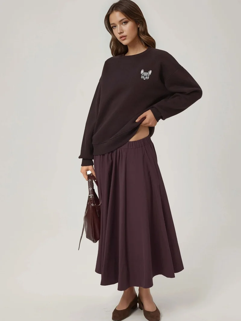 HICCUP Comfort Animal Pattern Embroidered Raised Crew Neck Sweatshirt