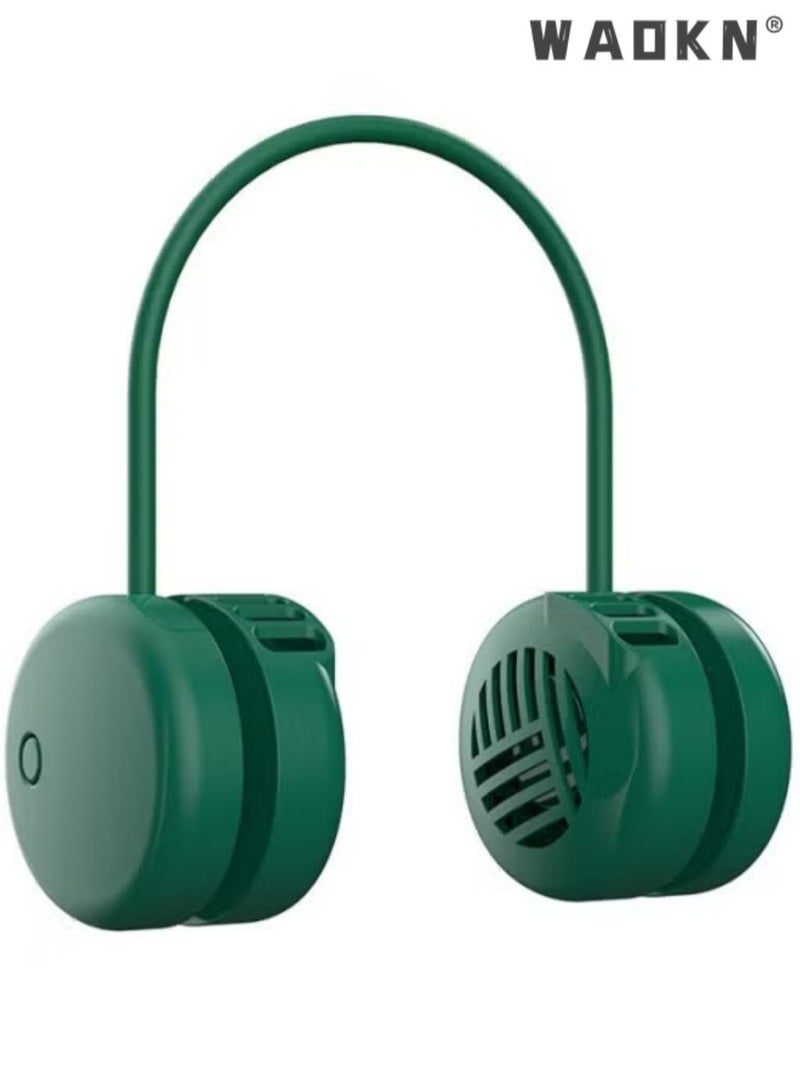 دبليو أيه أو كي أن مروحة للرقبة، مروحة قابلة للارتداء بزاوية 360 درجة، جهاز تبريد شخصي، مروحة تبريد للرقبة مع مروحة محمولة قابلة للتعديل بثلاث سرعات، مروحة شحن USB بدون استخدام اليدين، مروحة رياضية للرقبة (أخضر) - Image 1