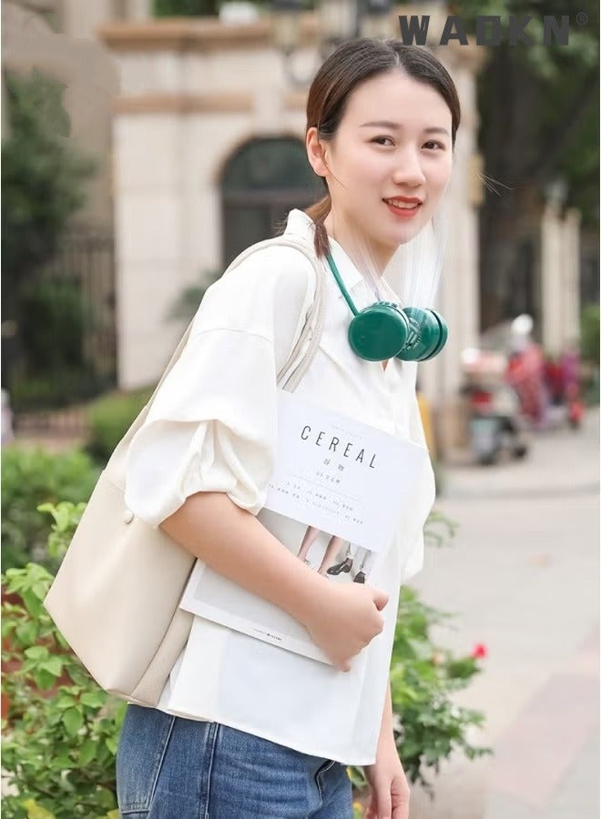 دبليو أيه أو كي أن مروحة للرقبة، مروحة قابلة للارتداء بزاوية 360 درجة، جهاز تبريد شخصي، مروحة تبريد للرقبة مع مروحة محمولة قابلة للتعديل بثلاث سرعات، مروحة شحن USB بدون استخدام اليدين، مروحة رياضية للرقبة (أخضر) - Image 4