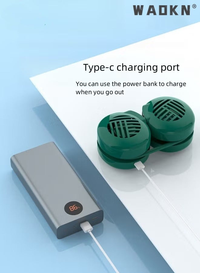 دبليو أيه أو كي أن مروحة للرقبة، مروحة قابلة للارتداء بزاوية 360 درجة، جهاز تبريد شخصي، مروحة تبريد للرقبة مع مروحة محمولة قابلة للتعديل بثلاث سرعات، مروحة شحن USB بدون استخدام اليدين، مروحة رياضية للرقبة (أخضر) - Image 5