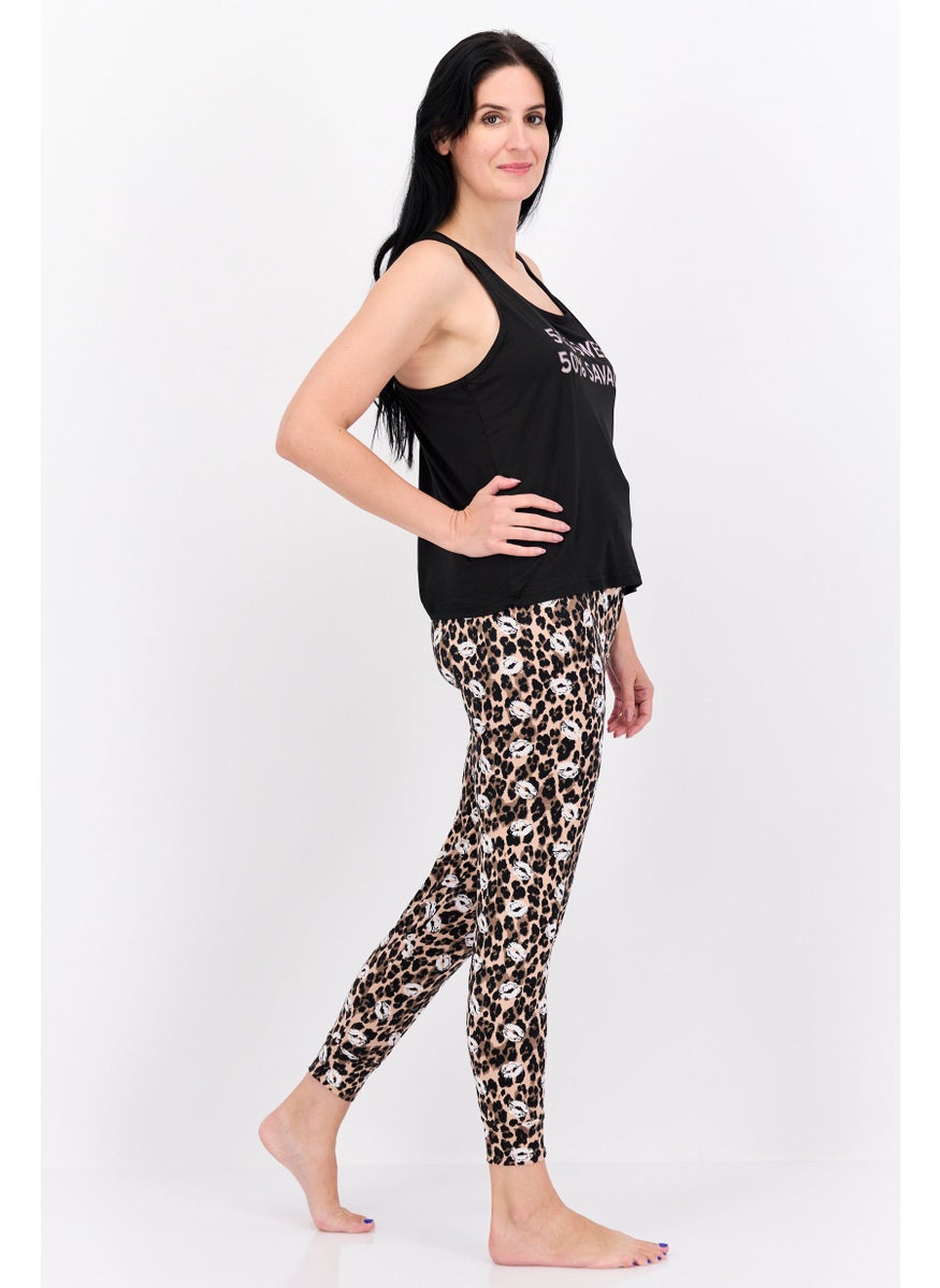 French Affair Women 2 Pieces Graphic Print Pajamas Set, Black Combo  - Image 3