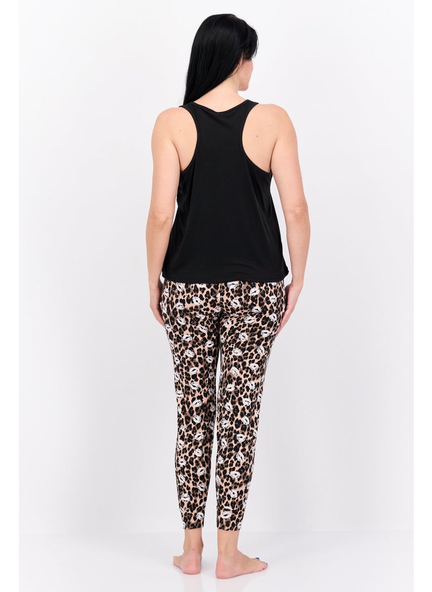 French Affair Women 2 Pieces Graphic Print Pajamas Set, Black Combo  - Image 4