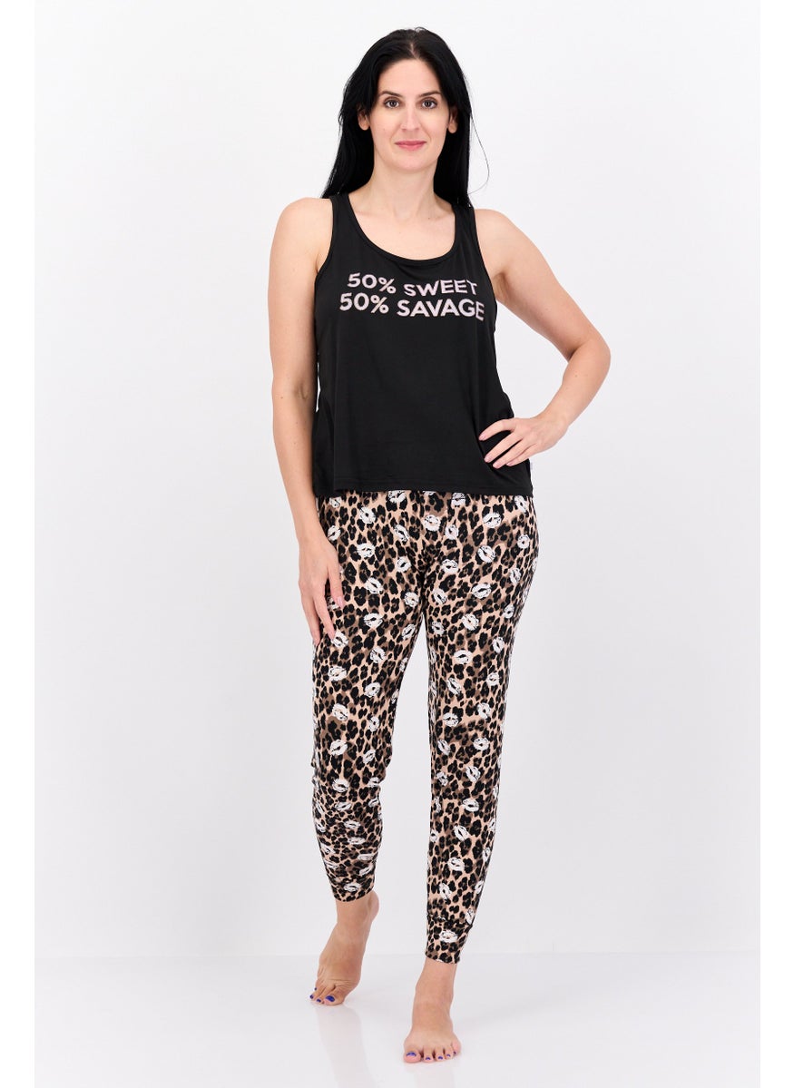 French Affair Women 2 Pieces Graphic Print Pajamas Set, Black Combo  - Image 1