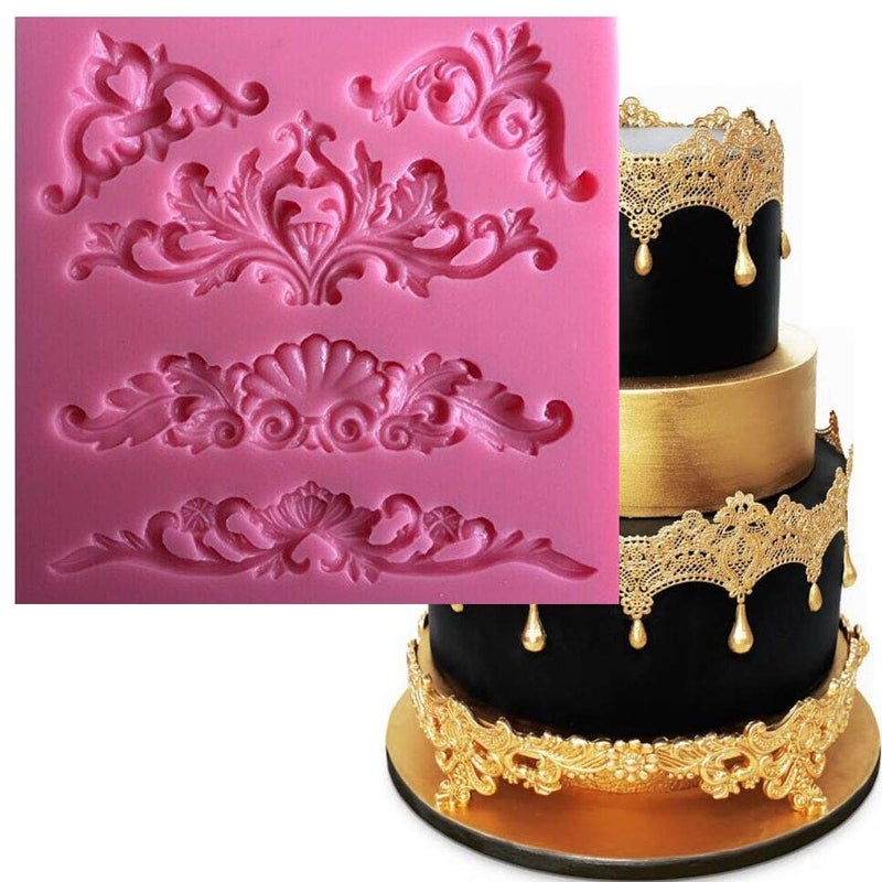 Anyana Anyana lotus Tag Frame Corner Scrollwork mould Fondant Silicone Mold for Cake decoration  Polymer Clay Crafting Projects  cupcake decorating  - Image 1
