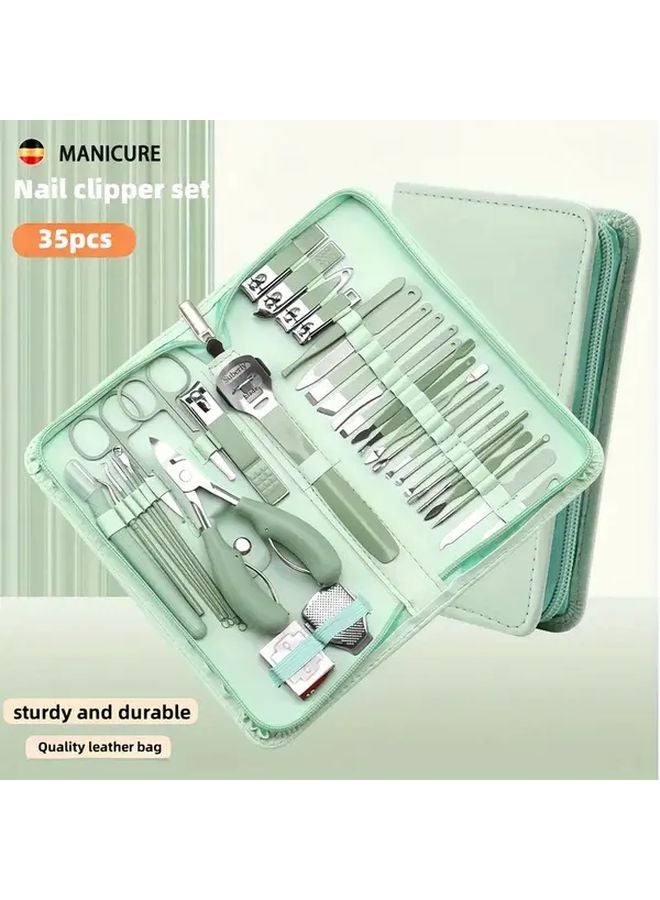 35 Pcs Professional Nail Clipper Manicure Pedicure Set Matcha Green Portable Case - Image 2