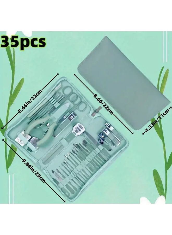 35 Pcs Professional Nail Clipper Manicure Pedicure Set Matcha Green Portable Case - Image 5