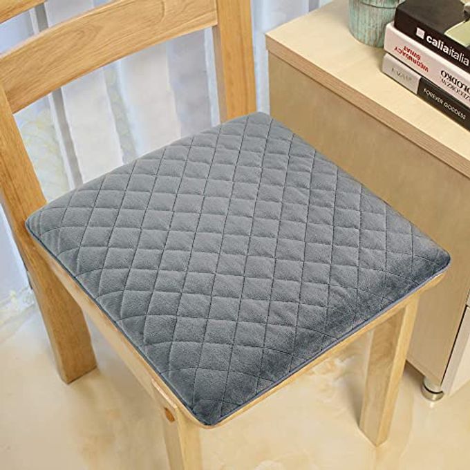 MEDIUMFIRM 16X16X16 MEMORY FOAM SEAT CUSHION FOR KITCHEN DINING OFFICE CHAIRS CAR SEATS WASHABLE VELVETY COVER WWATERPROOF LAYER NONSLIP BASE COMFORT BACK PAIN RELIEF GRAY
