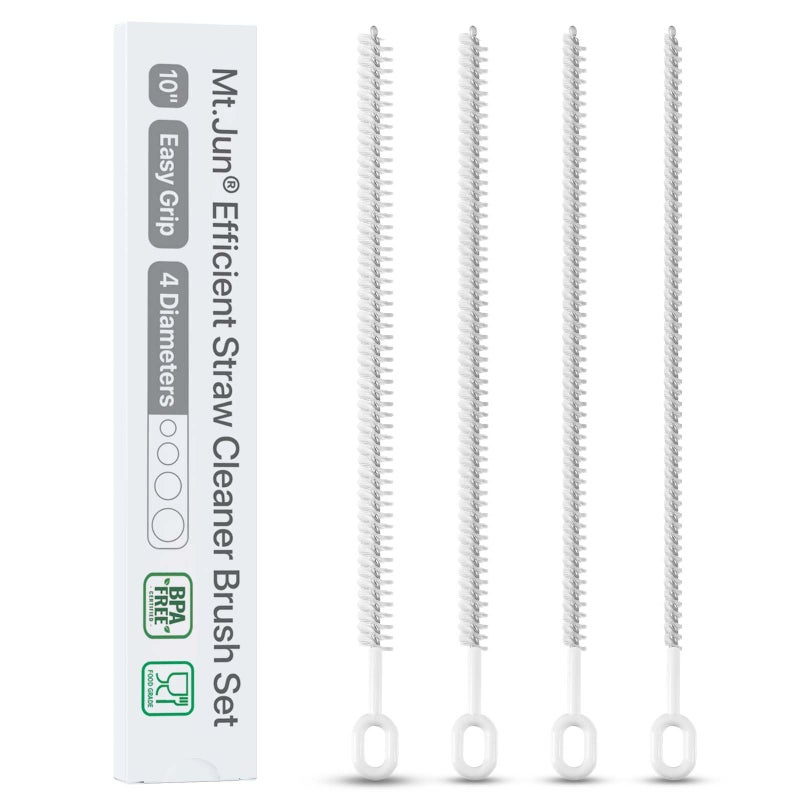 Mt.Jun Heavy-Duty Straw Cleaner Brush Set – 10-Inch, 4 Pack with 4 Diameters (Perfect for Thin to Smoothie Straws), Full Coverage Bristles, Ergonomic Grip Handle - Image 1